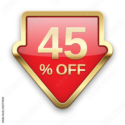 45% off golden badge, vector.