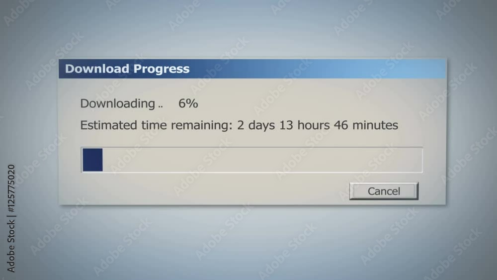 Dialog window with super slow downloading process, low Internet speed, old times