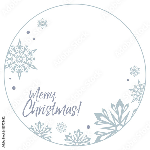 Round frame with snowflakes and greeting text:"Merry Christmas!". 