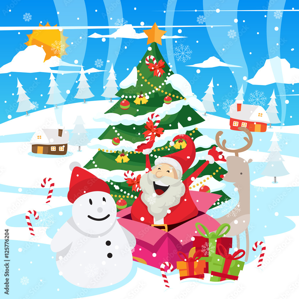 Christmas Card Illustration - Santa Surprise Box