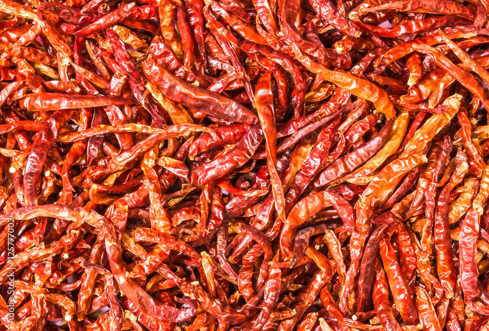 Dried red chilli,top view shot.