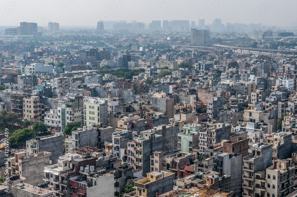 Aerial panorama of typical asian city