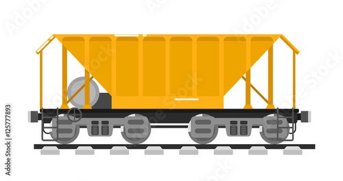 Railway wagon for mass transit bulk cargo isolated on white background vector illustration. Railroad transport. Side view freight container. Cargo train on railroad. Rail carriage in flat design