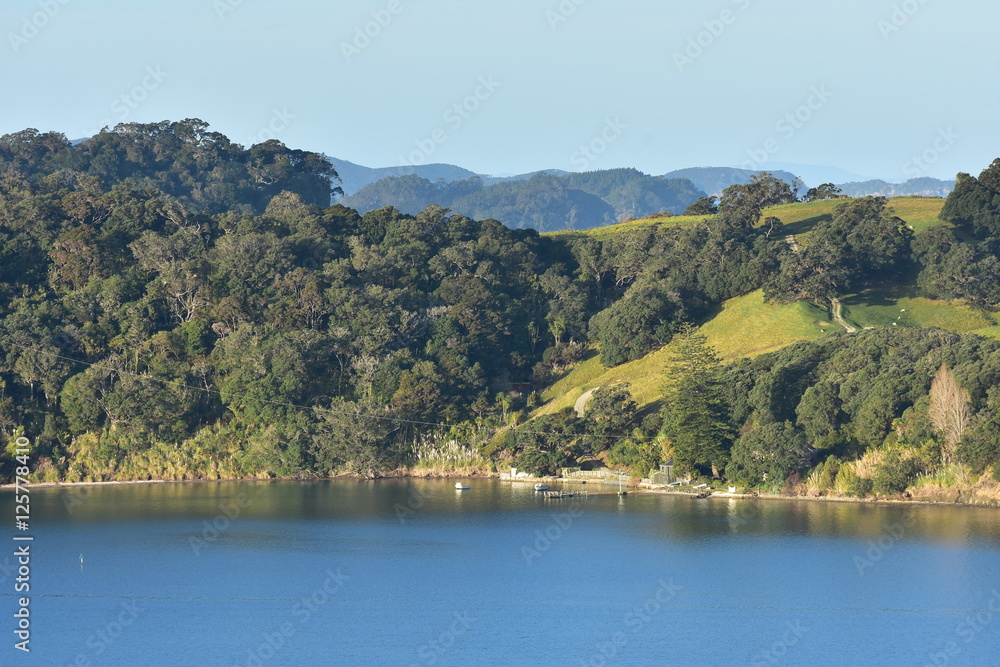 Scenery from inside Mahurangi Harbour on calm day.