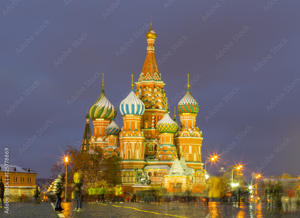View of the St. Basil's Cathedral on a winter evening at Red Squ