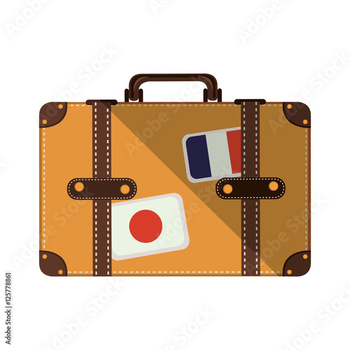 travel suitcase with country stickers icon over white background. vector illustration