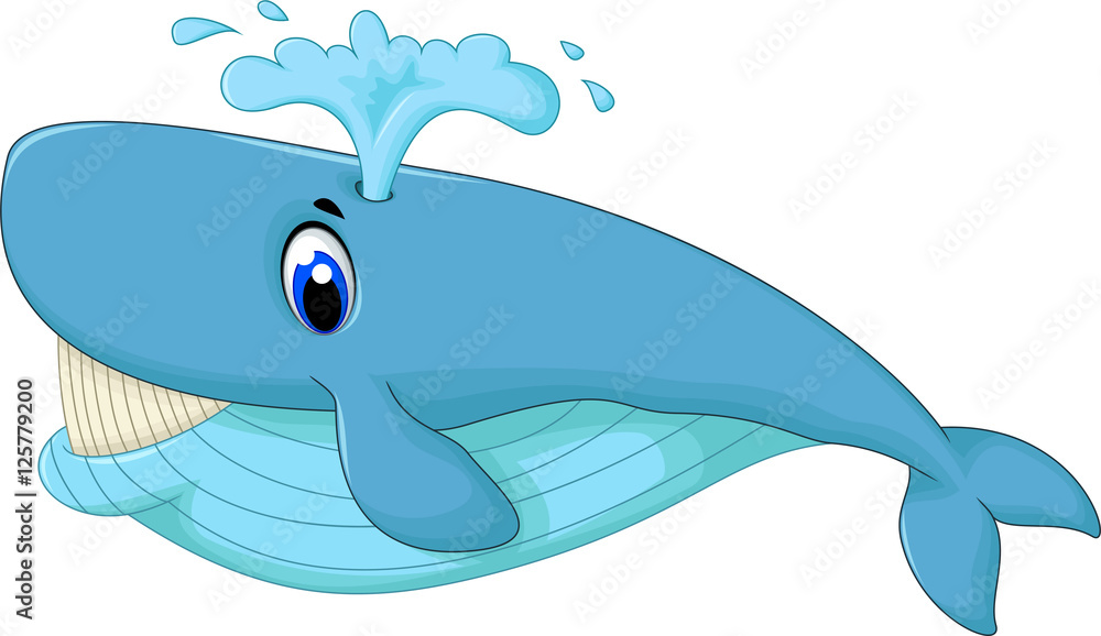 Fototapeta premium cute blue cartoon whale smiling
