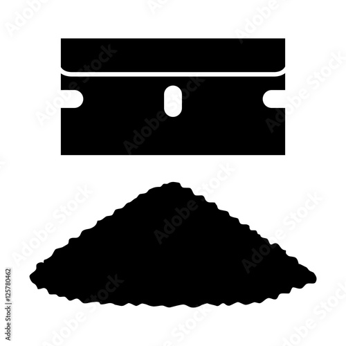 Single edged razor blade with a pile of cocaine or coke flat icon for apps and websites