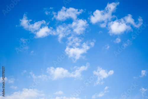 Small cloud group in clear sky background.