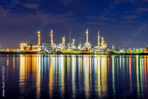 Oil refinery at night in Bangkok, Thailand.