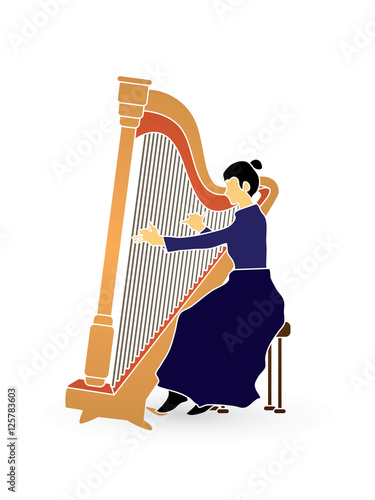 Harp player graphic vector.