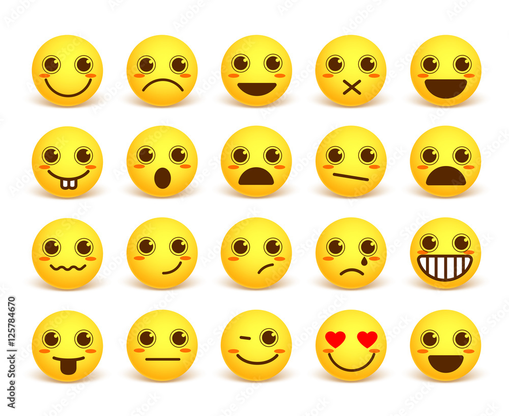 Smileys face cute vector emoticon set with happy facial expressions in yellow icon circle isolated in white background. Vector illustration
Smileys face cute vector emoticon set with happy facial expressions in yellow icon circle isolated in white background. Vector illustration