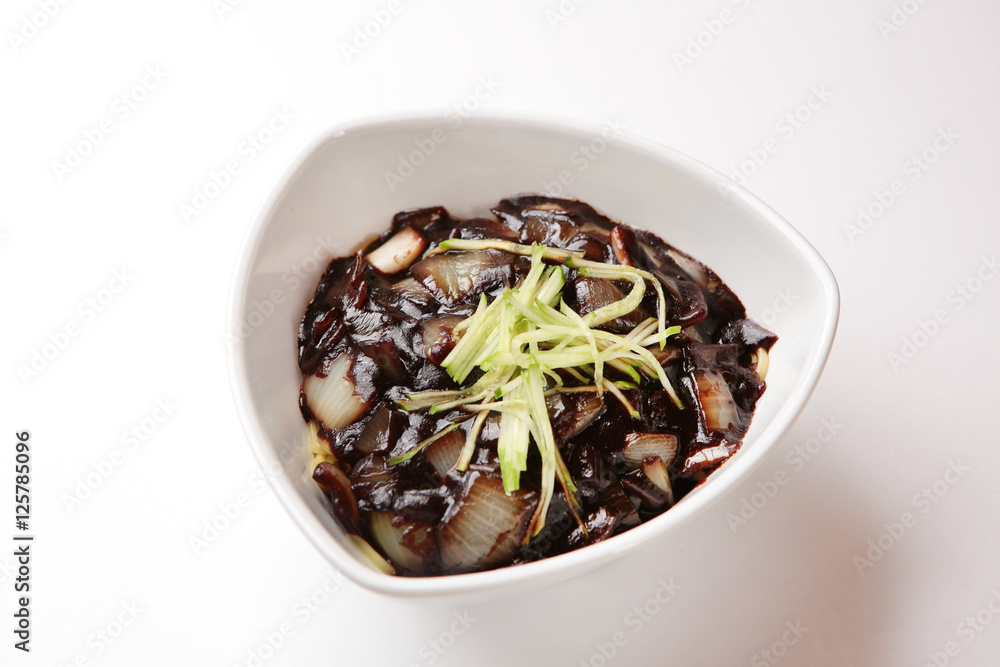 black-bean-sauce noodles, 짜장면, jajangmyeon. It's a chinese style cuisine. black-bean-sauce noodles, 짜장면, jajangmyeon. It's a chinese style cuisine.