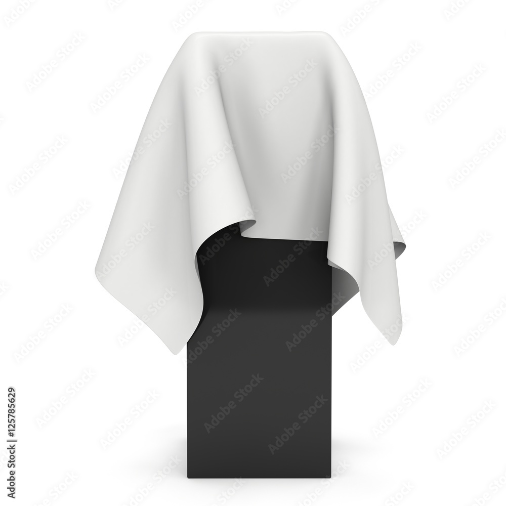 Presentation pedestal covered with white cloth Presentation pedestal covered with white cloth