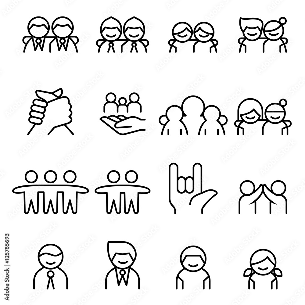 Friendship & Friend icon set in thin line style Stock Vector | Adobe Stock
