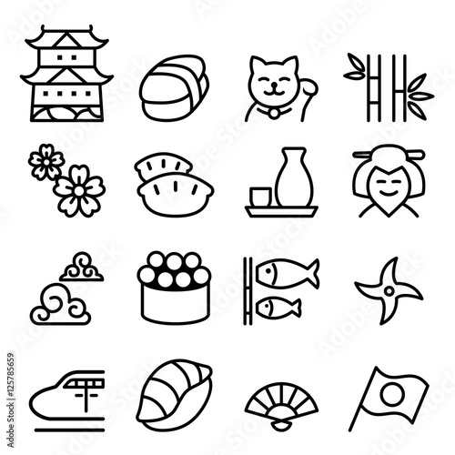 Basic japan icon set in thin line style