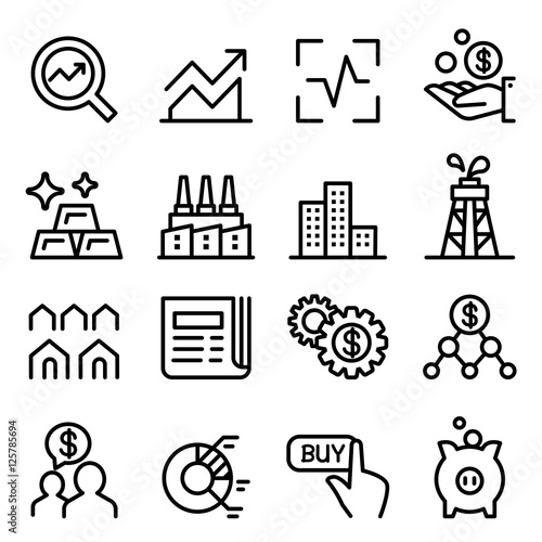 Stock market & Stock Exchange icon set in thin line style