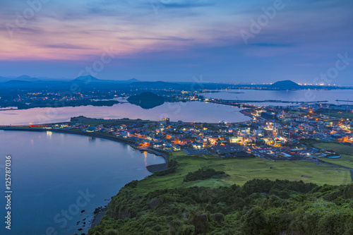 Jeju city, South Korea. view from Sunset Peak. Jeju island is on