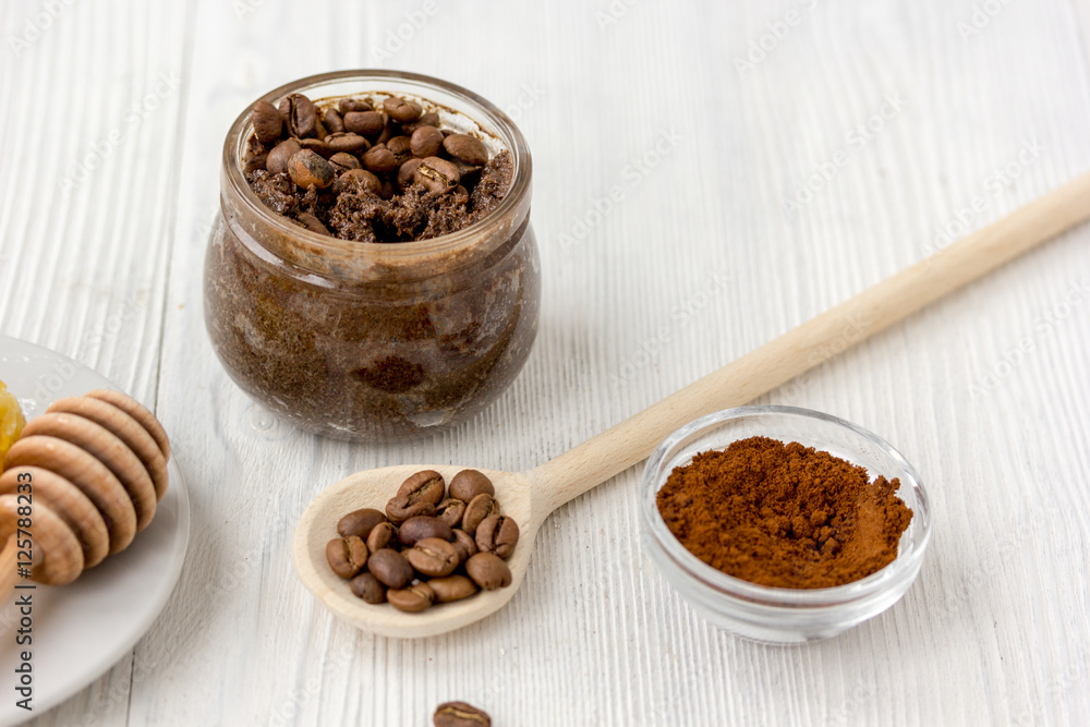 handmade coffee-cocoa scrub on wooden background close up handmade coffee-cocoa scrub on wooden background close up