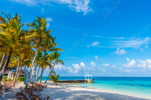Beautiful tropical Maldives island, white sandy beach and sea w