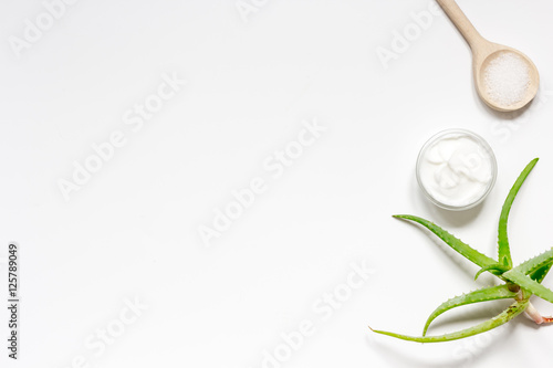 organic cream with aloe on white background top view