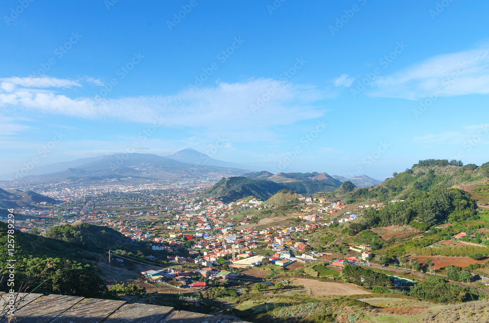 Mirador Mirador Jardina, North-east of Tenerife, Canary Islands Spain. Panoramic view of town La Laguna and volcano Teide.