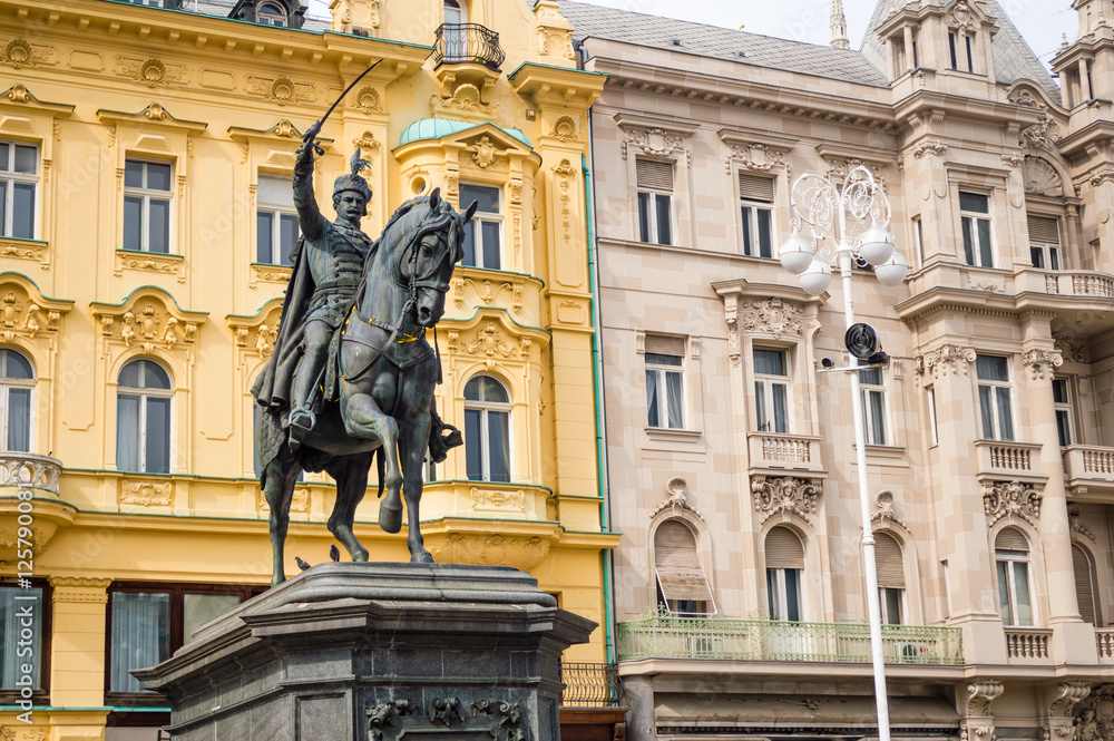 Ban Josip Jelacic monument in the central square in Zagreb, Croatia