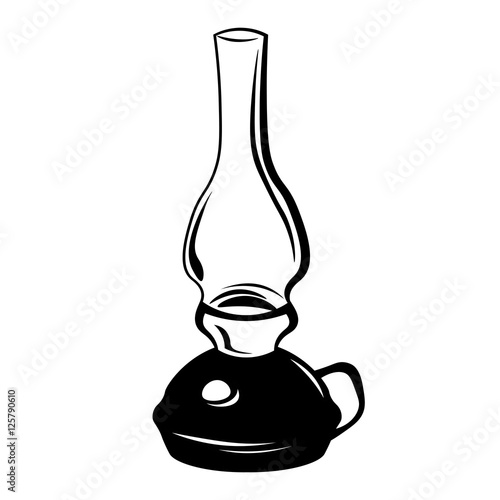Kerosene lamp. Vintage paraffin lamp. Doodle style. Isolated on white.