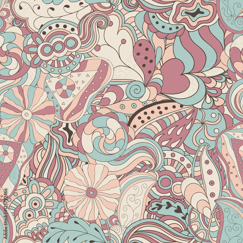 Seamless abstract hand-drawn waves pattern. Vintage colors