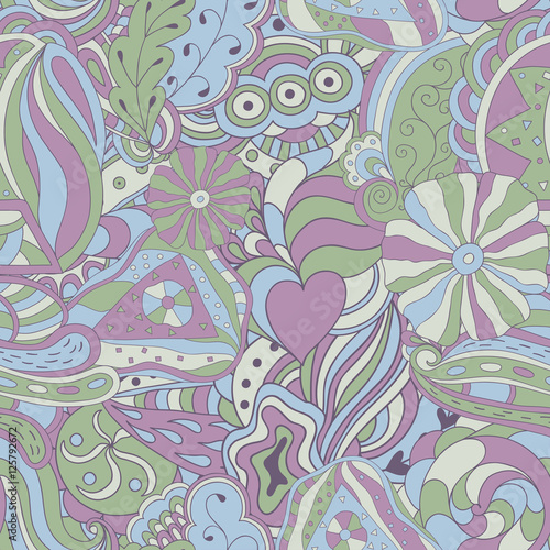 Seamless abstract hand-drawn waves pattern. Vintage colors