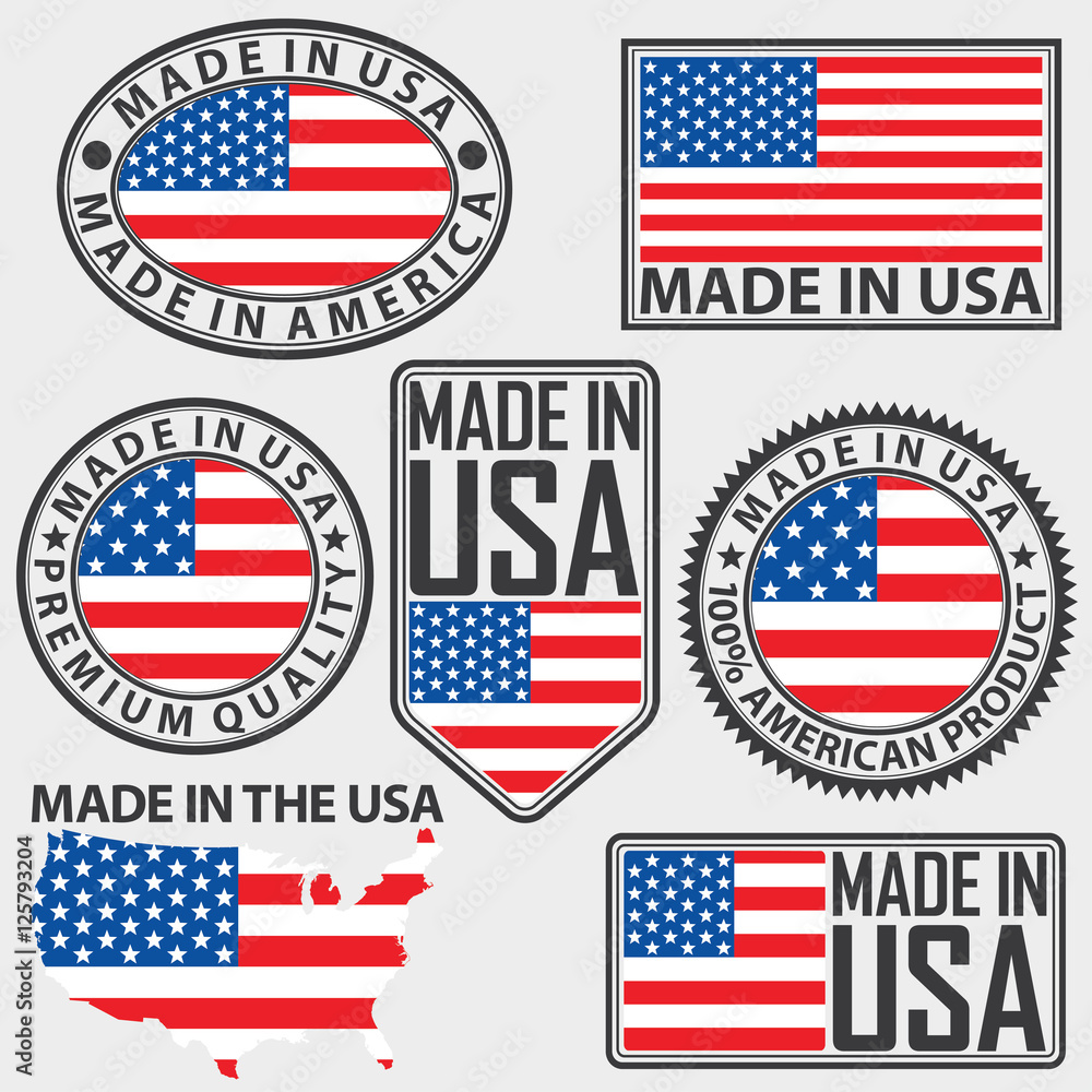 Made in USA label set with flag, vector illustration Made in USA label set with flag, vector illustration