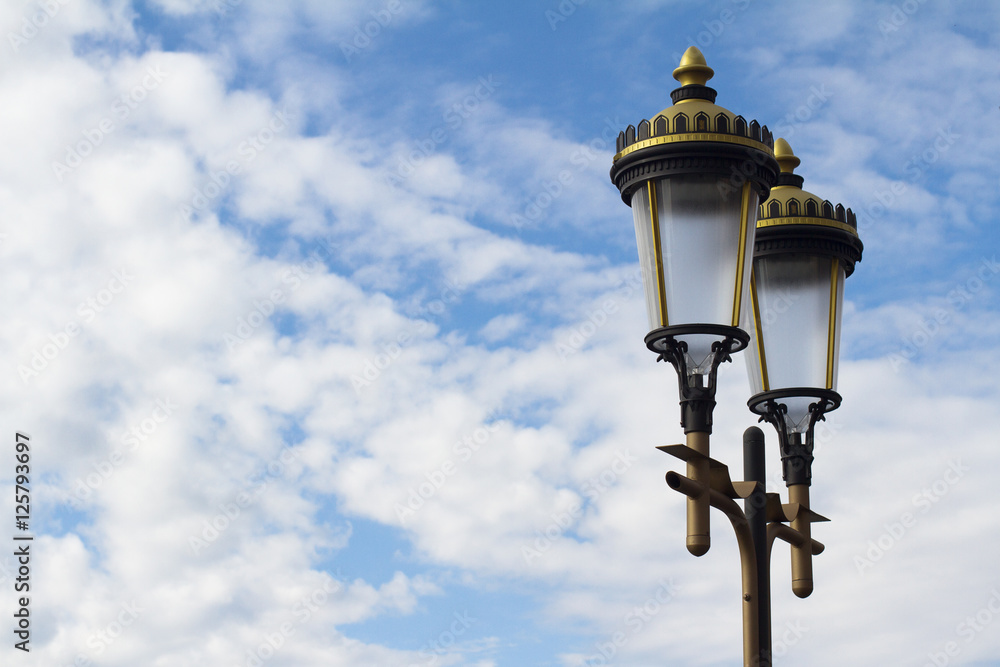 Public illumination lights with blue sky