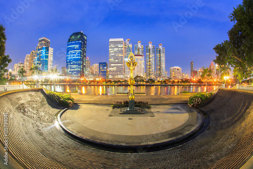 Business district with Park in the City at dusk (Thailand)

 photo