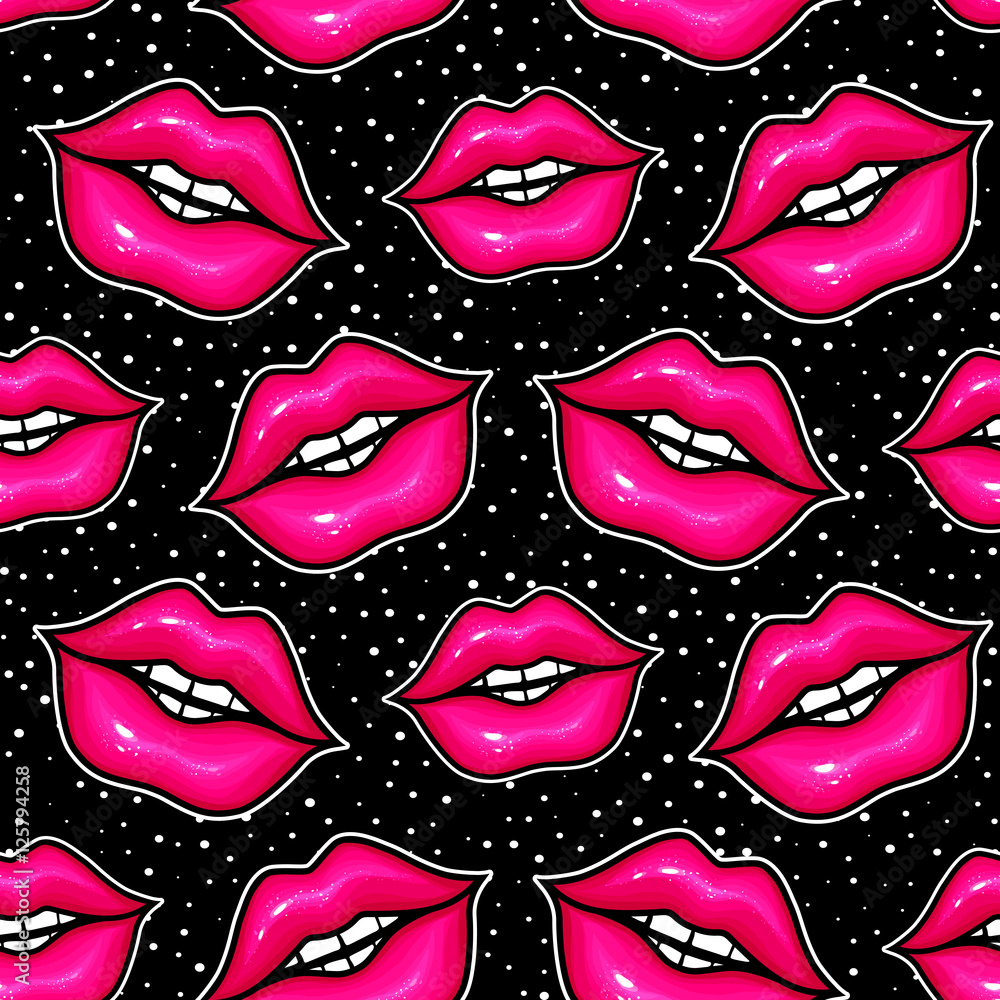 Pink lips seamless pattern Vector female lips   illustration,Creative  stylish  and glamour  design in vogue  repeat print. Stock Vector | Adobe Stock