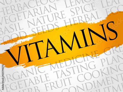 VITAMINS word cloud collage, food concept background