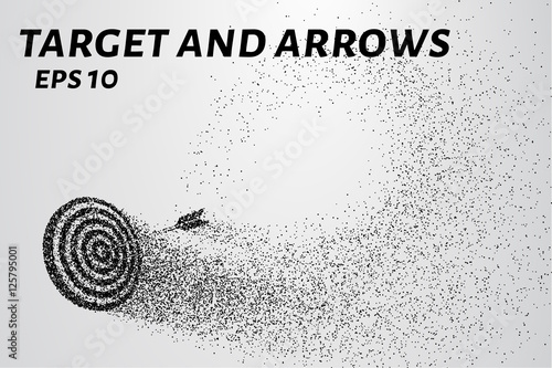 The target and the arrow of the particles. The target and the arrow is composed of small circles and dots.