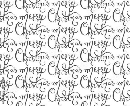 Vector seamless pattern with Merry Christmas lettering. © yana2607