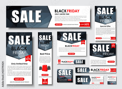 Set of web banner for Black Friday sales, standard sizes