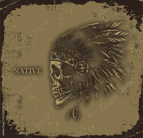 skull indian chief hand drawing style