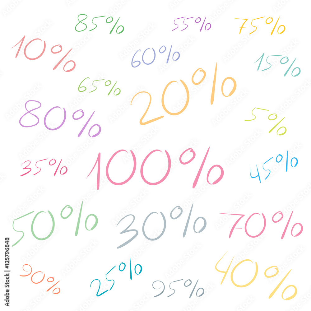 Hand lettering sale discount promo numbers and percent symbols.