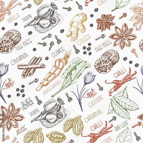 Seamless pattern with spices