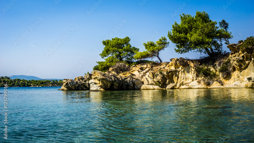 Beautiful Small Beach With Turquoise Water And Rocks Around It, Sithonia, Halkidiki, Greece