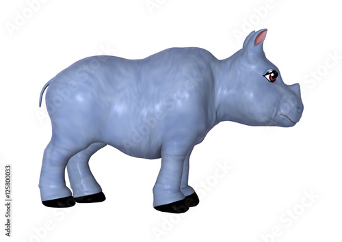 3D Rendering Blue Rhino on White