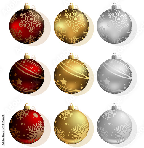 Christmas Bauble Collection - Red, Gold and Silver Color, Vector Illustration
