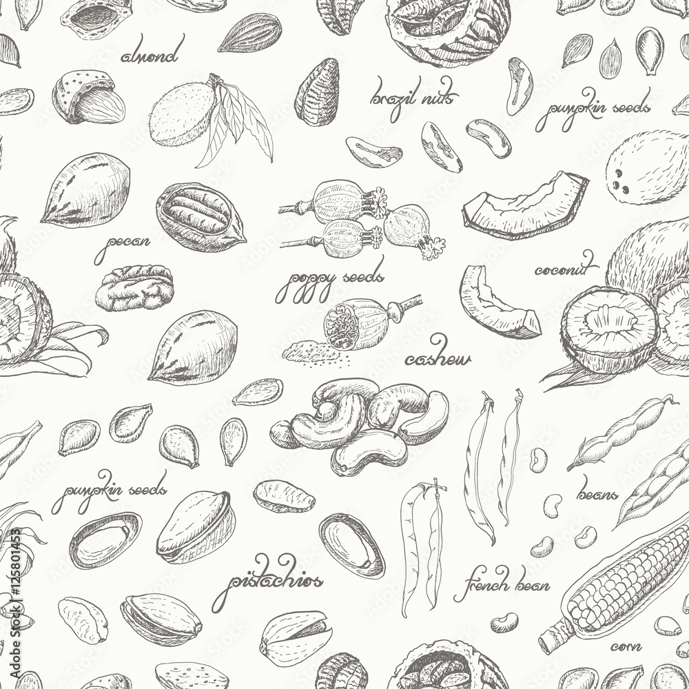 Seamless pattern with nuts on a white background Seamless pattern with nuts on a white background