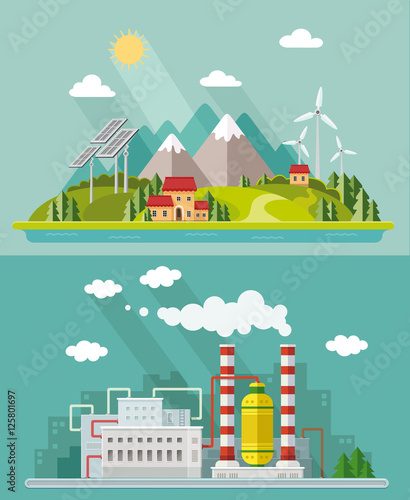 Ecology set. Environment, green energy. Eco life, emissions, nat
