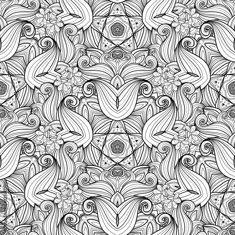 Fototapeta premium Vector Seamless Monochrome Ornate Pattern