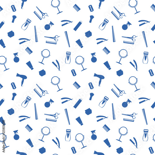 Abstract seamless pattern with barbershop elements - razor, shav