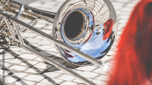 Various instruments and details from a music band of windband photo