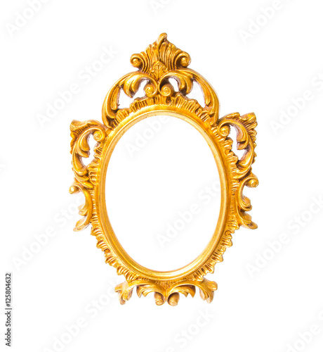 Handmade antique gold frame from wood, shot on white isolated. 